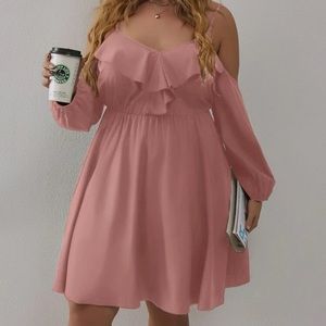 SHEIN curve plus cold shoulder ruffle trim dress.